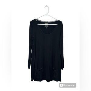 ZaZa Couture Women's‎ Long Sleeve Blouse Tunic w/Mesh Detailing Size Large Black